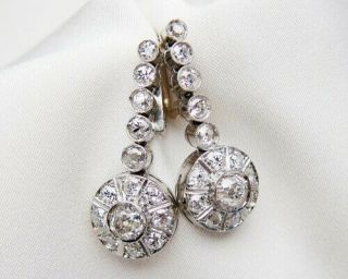 Art Deco 2.  28 Ct Round Bezel Set Diamond 14k White Gold Drop Dangle Earrings
