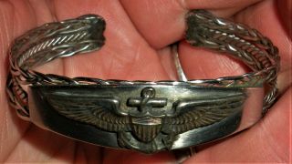 Vintage C1940 World War 2 Stainless Steel Navy Pilot Anchor Wings Bracelet Vafo