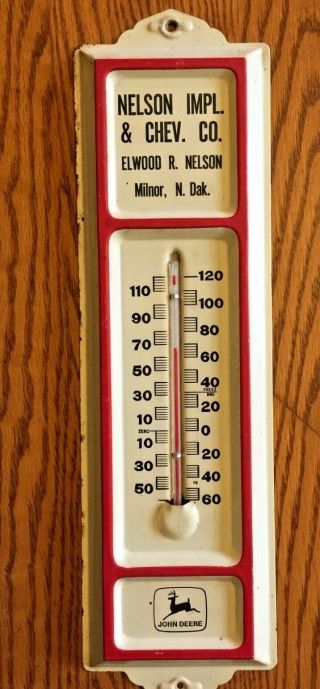 Vintage John Deere Chevrolet Thermometer Sign Farm Tractor Milnor,  Nd