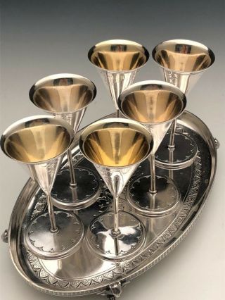 Tiffany & Co.  Sterling Silver Set Of 6 Cordials With Fooded Tray,