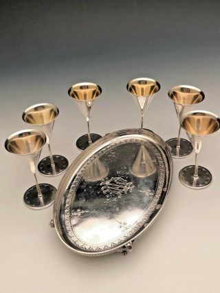 Tiffany & Co.  Sterling Silver set of 6 Cordials with Fooded Tray, 2