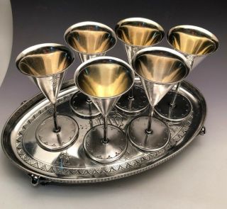 Tiffany & Co.  Sterling Silver set of 6 Cordials with Fooded Tray, 4