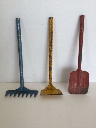 Vintage Metal Sand Pail/box Shovel,  Hoe & Rake,  Sand Toys,  Beach Decor