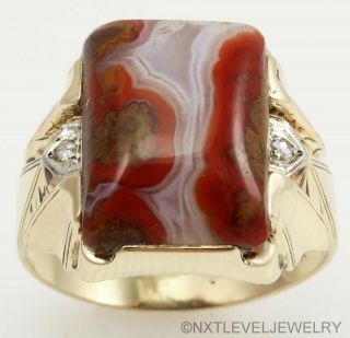 Antique Ostby & Barton Rare Red Banded Agate & Diamond 10k Solid Gold Men 