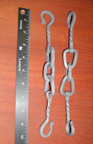 Chain with Hook Ends,  3 links hanger,  Wrought Iron Hand Forged by Blacksmiths 5