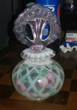 Vintage Fenton French Opalescent Diamond Optic Hand Painted Perfume Bottle