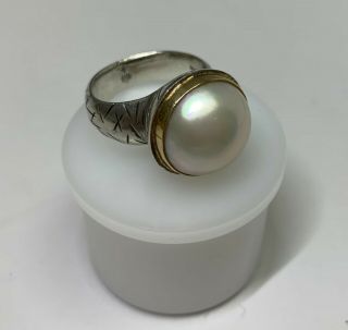 Kara Varian Baker Ring Sterling Silver Vintage 18k Pearl Ring 925 Gorgeous
