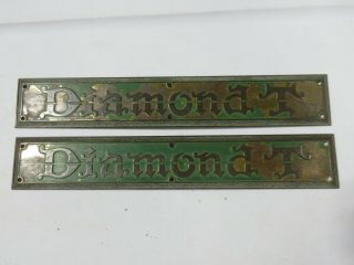 Vintage Diamond T Pickup Truck Hood Badge Script Emblems Pair 1930 