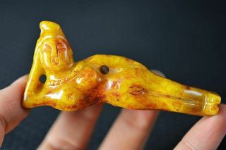 Chinese Old Jade Carved Sexy Women People Art Statue/pendant W93