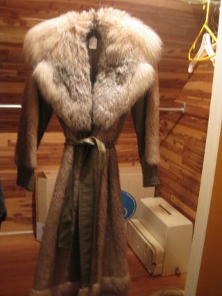 Vintage Mink & Nutria Fur Coat Leather Trim Mid Length With Belt Med.