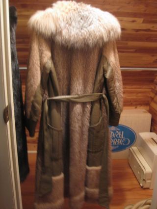 Vintage Mink & Nutria Fur Coat Leather Trim Mid Length with Belt Med. 2