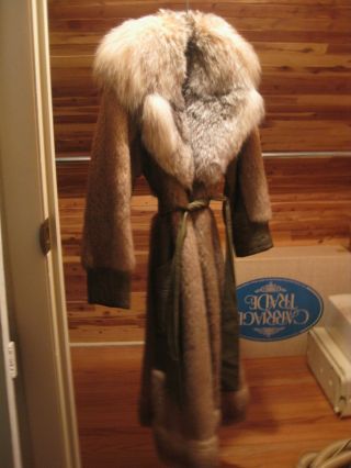 Vintage Mink & Nutria Fur Coat Leather Trim Mid Length with Belt Med. 3