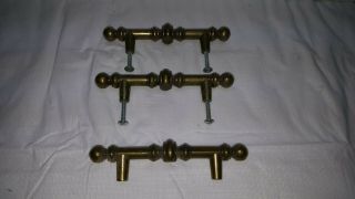 3 Antique 742 - 1 Solid Brass Cabinet Drawer Handles Pulls 5 ",  4 Screws