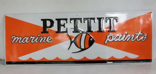 Vintage Pettit Marine Paints Sign With Water Fish Boat