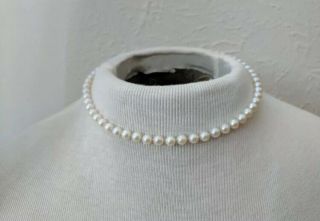 Vintage Mikimoto Akoya Sterling Silver Clasp Pearl Necklace 16” Long