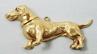Large Vintage 14k Gold 3d Standing Dachshund Dog Charm Pendant Ruby Eye 8.  5 Gram