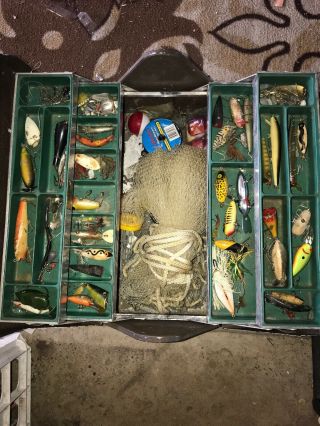 Vintage Kennedy Tackle Box Loaded Full Of Lures Fishing Supplies