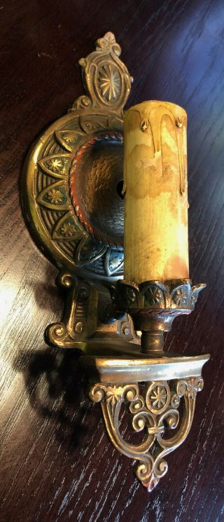 Antique Art Nouveau Era Cast Brass ? Wall Sconce Fixture Ornate Candle Electric