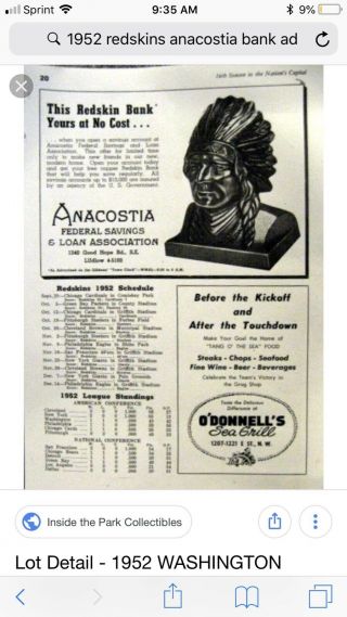 Rare Vintage NFL 1950s c.  1952 Washington Redskins Chief Anacostia Mascot Bank 2