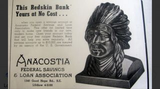 Rare Vintage NFL 1950s c.  1952 Washington Redskins Chief Anacostia Mascot Bank 6