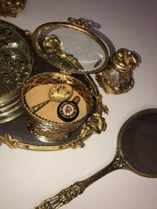 Antique Vintage Dresser Vanity Set Tray Brush Mirror Perfume Trinket Holder 3