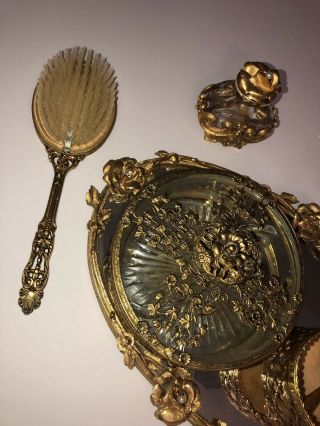 Antique Vintage Dresser Vanity Set Tray Brush Mirror Perfume Trinket Holder 4