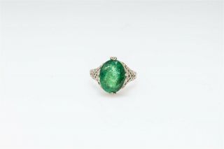 Vintage $5000 6ct Colombian Emerald 14k White Gold Filigree Ring