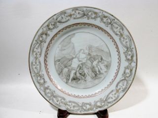 18thc Chinese Encre De Chine Porcelain Grisaille 9” Plate Ornate Rim B