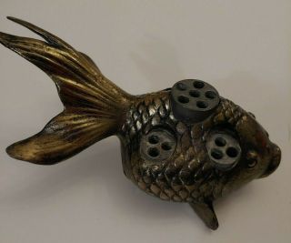 Vintage Metal Koi Fish Flower Frog For Floral Arrangement.