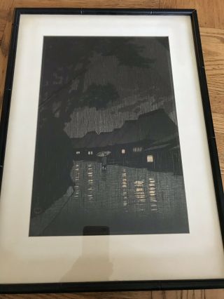 Antique Japanese Kawase Hasui Kiba Woodblock Print - Rain Night