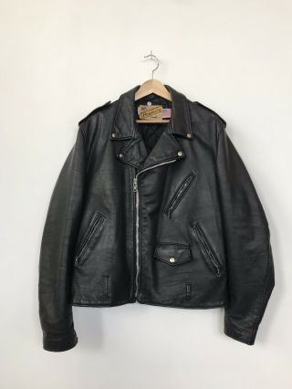 Vtg Schott Perfecto Leather Jacket Adult Black Silver Made Usa Mens 50 L