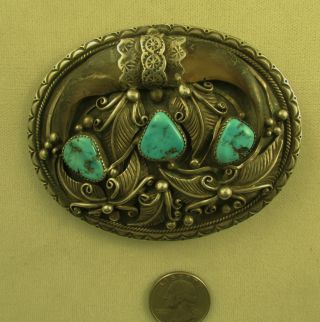 Vtg Southwest Turquoise And Faux Claw Belt Buckle Sterling " Sk " Signed
