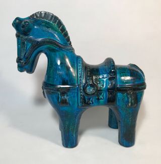 Vintage Bitossi Rimini Blue Horse Sculpture 10 - 1/4 " Tall - Aldo Londi