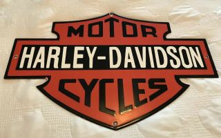 Vintage Harley Davidson Motorcycle Porcelain Sign,  Hog,  Gas Oil,  Fat Boy,  Indian
