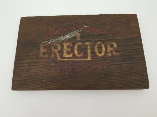 Vtg Mysto Erector Set No.  4 Wooden Box Lid Only W Contents List Display Piece