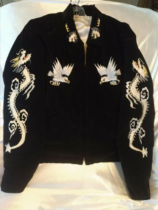 Vintage Dragon Embroidery Reversible Japan Souvenir Jacket Medium Ykkzipper Rare