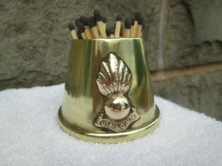 Antique Ww1 Trench Art Brass Fuse Cap/ Ubique Badge Made Into Ashtray/match Hold
