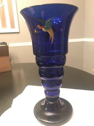 Vintage Royal Blue Handpainted Glass Vase 100,  Years Old