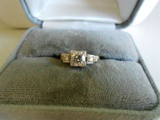 Gorgeous Two Tone Antique Diamond Engagement Ring Center 1/2 Ct