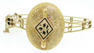 Antique 18K yellow gold elegant high fashion fancy textured enamel bracelet 2