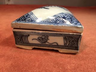 Antique Chinese porcelain Blue White Box Inscriptions Stoneware Jewelry trinket 7