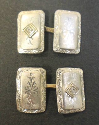 Vintage Cufflinks Engraved Platinum & 14kt Yellow Gold Rectangles Diamond