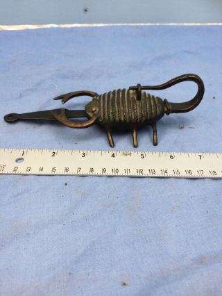 Vintage Antique Indian Asian Brass Scorpion Trunk Padlock With Key