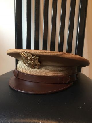 Ww2 Us Army Officers Khaki Crusher Hat Large Size 71/8