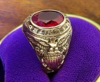 Vintage 14k Gold Filled & Silver Us Navy Ruby Military Wwii 1940 