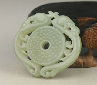 Old Chinese Natural Hetian Jade Hand - Carved Dragon Pendant
