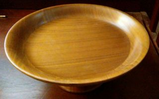 Vintage Solid American Walnut Pedestal Wood Bowl Crafted By Fitzhugh