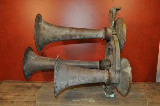 3 - Kahlenberg Model T - 2 Brass Ship Air Horns,  With Mount WOW VINTAGE 7