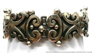 Awesome Vintage Taxco Mexico Sterling Silver Wide Chunky Heavy 91.  8g Bracelet