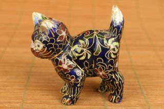 Chinese Old Cloisonne Hand Painting Lovely Cat Statue Collectable Ornament